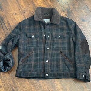 Johnston & Murphy XL Brown black WOOL BLEND Jacket with fleece Collar/ lining